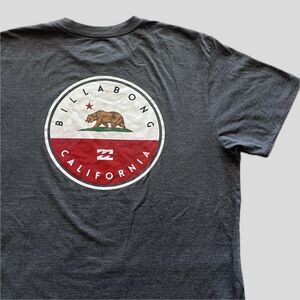 Billabong Gray Red Cotton Blend California Logo Surf T Shirt, Mens Size XL